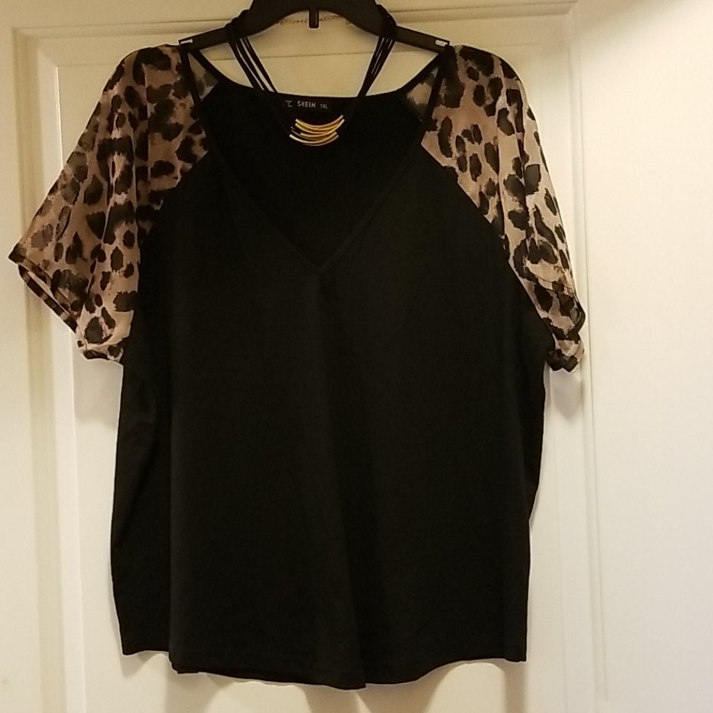 Shein leopard sleeve shirt